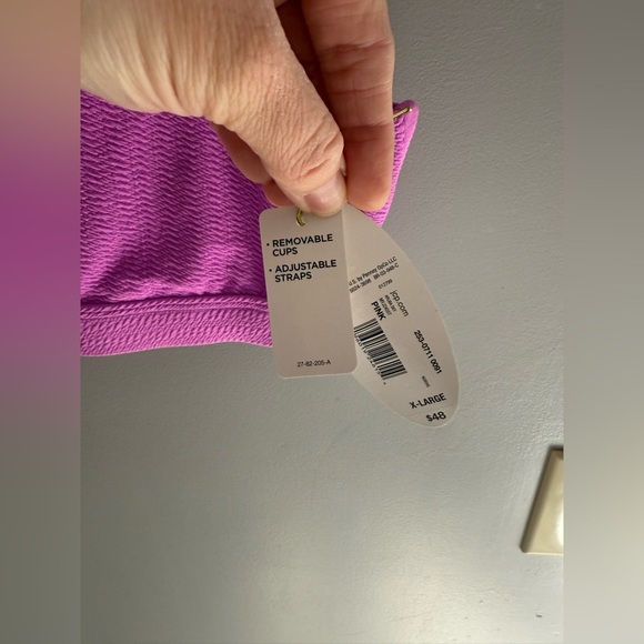 Mynah Womens Pink Textured Bikini Top XL Adjustable Strap V Neck Buckle New - Picture 2 of 9